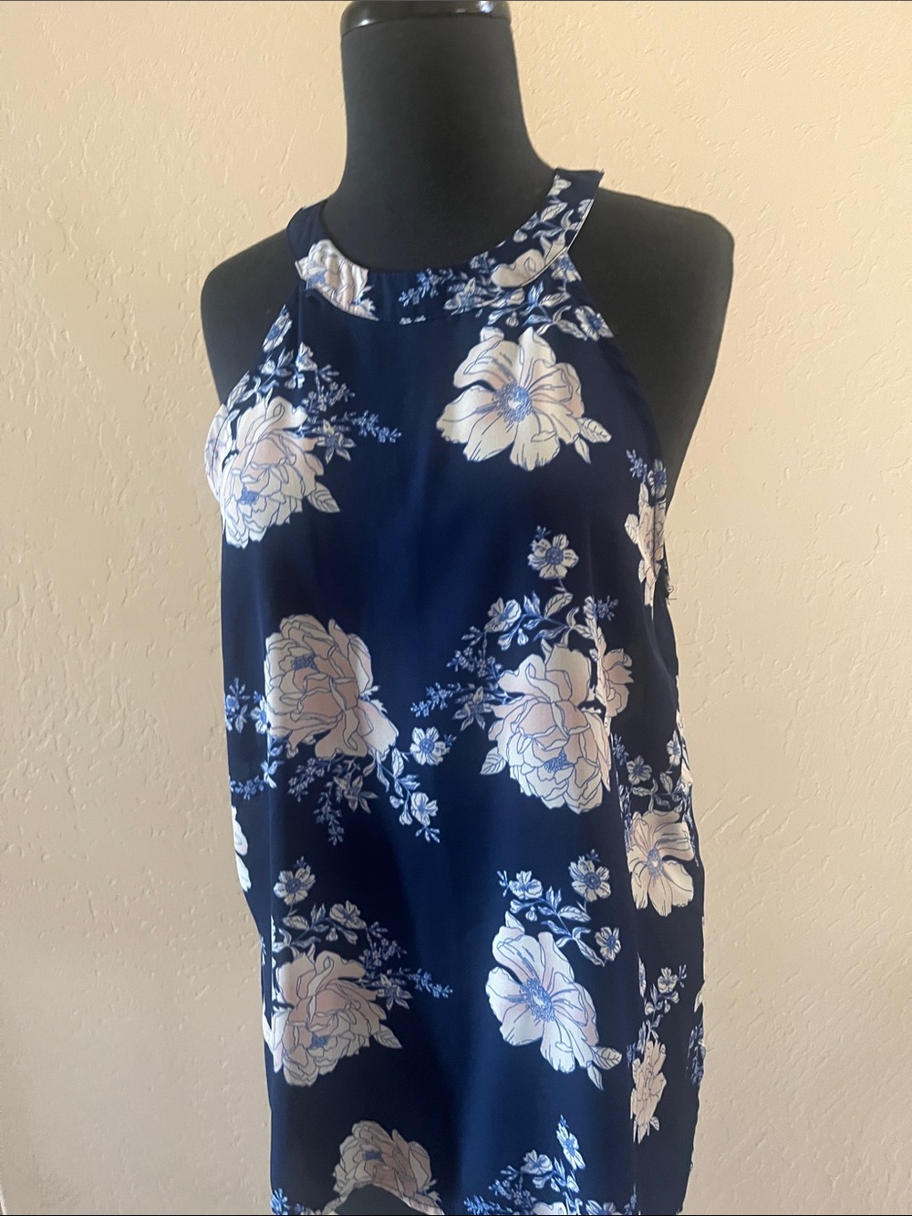 Paper Crane Navy Midi Dress with White Floral Print